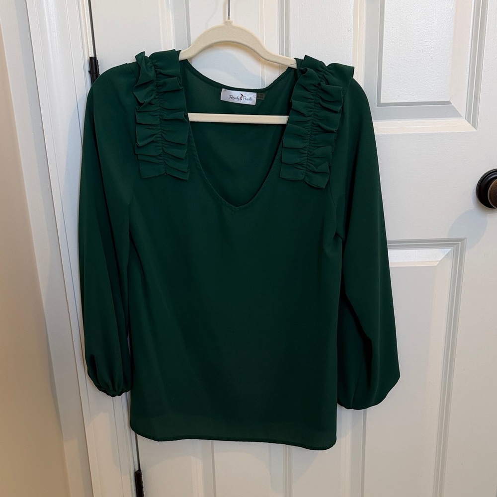 Elegant Deep Green Ruffle Blouse